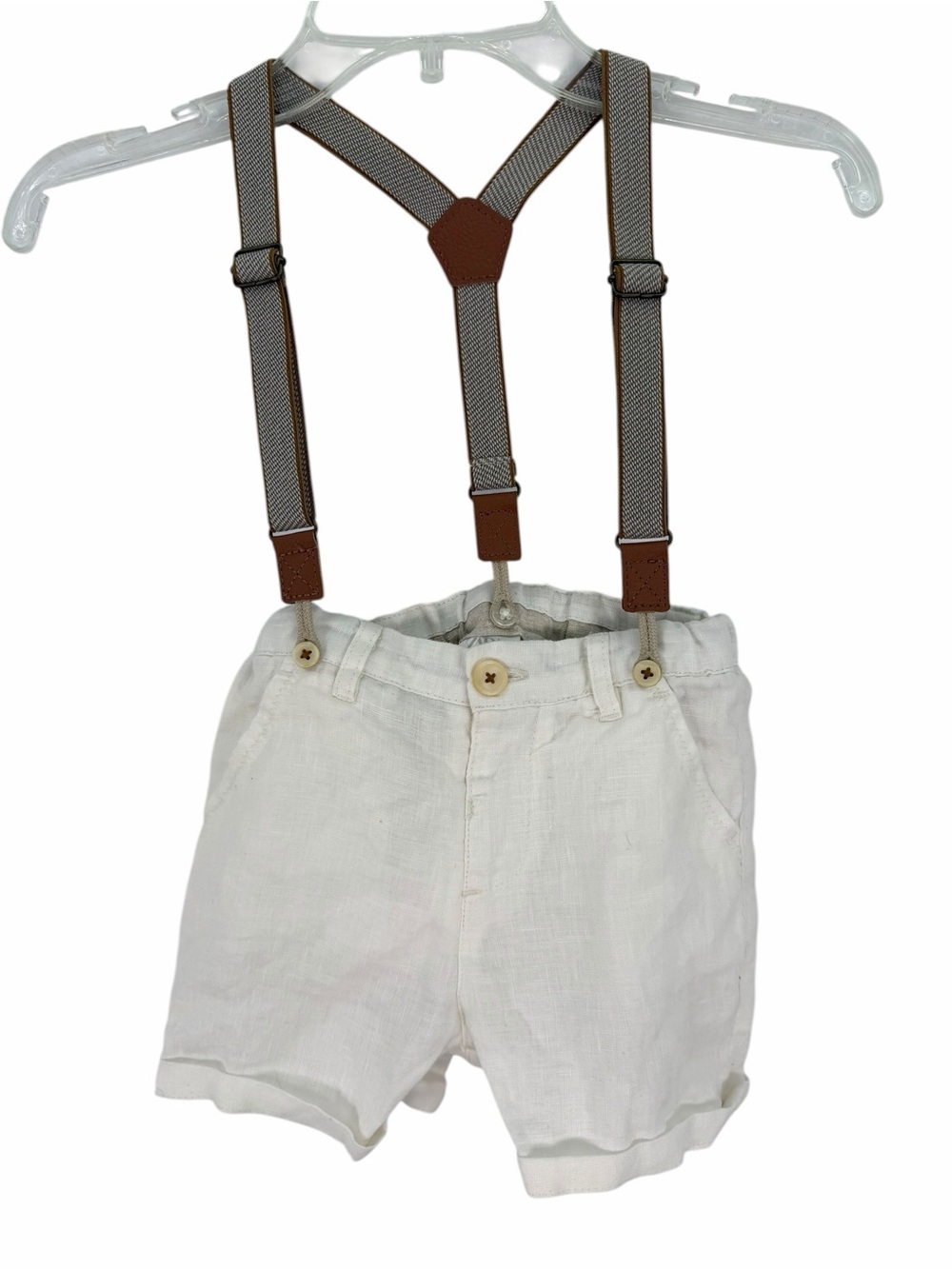 Zara Cream Captains Shorts with Brown Accent Suspenders